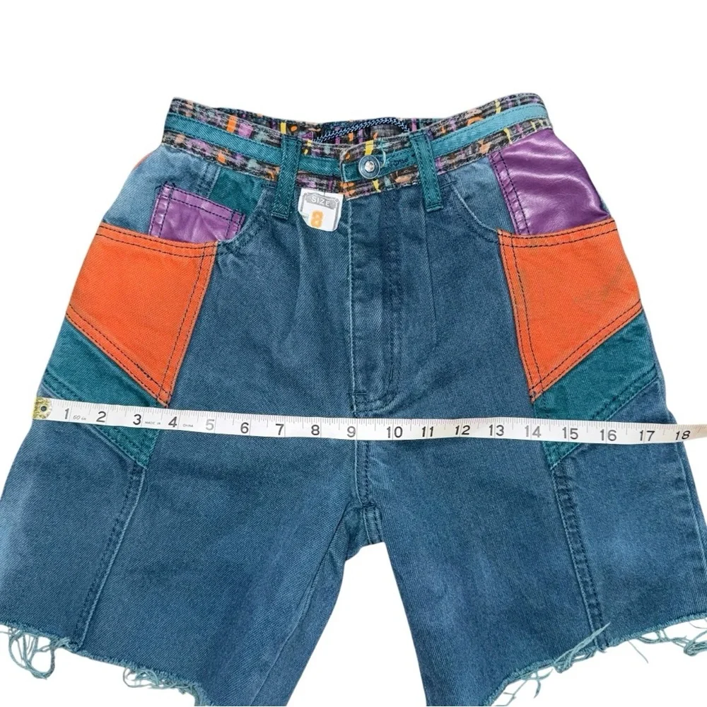 VTG 80 90s Major Damage Patchwork Denim Shorts Sz 22 Rare Y2K Hip Hop Streetwear